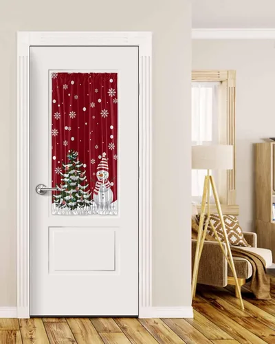 Miniatura 24 de Cortinas de puerta francesa de Navidad para ventana de puerta, panel de cortina con bolsillo para barra con alzapaños para luz lateral delantera