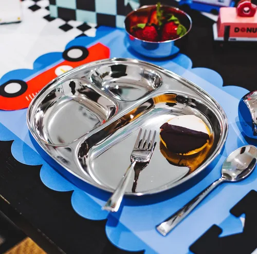 Miniatura 7 de Ahimsa Plato de Acero Inoxidable para Niños, Platos Divididos para Niños Pequeños y Bebés Diseñados por Pediatras, No Tóxico, Irrompible y Apto