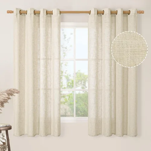 Miniatura 83 de LAMIT Cortinas de lino sintético para dormitorio, paneles filtrantes de luz, cortinas de lino con protección de privacidad con ojales para ventanas