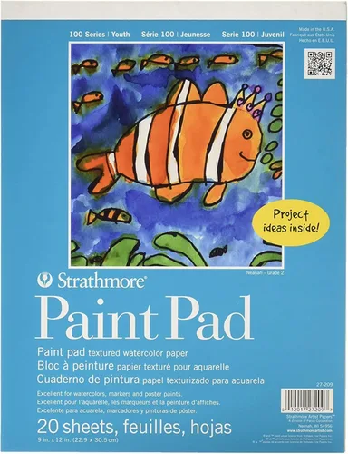 Strathmore (27-209 100 Series Youth Paint Pad, 9 x 12 pulgadas, 20 hojas, blanco, 9 x 12 pulgadas)