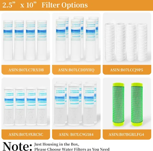 Miniatura 7 de Geekpure Carcasa delgada de filtro de agua para toda la casa de 10 pulgadas para filtro de 2.5 x 10 pulgadas, puerto de latón NPT de 3/4 pulgadas