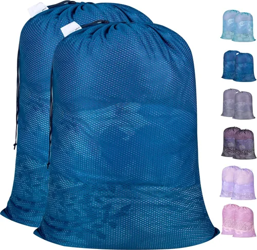 Miniatura 21 de Polecasa Bolsas de lavandería grandes de malla de diamante extra resistentes con cierre de cordón y etiqueta de identificación, paquete de 2 bolsas