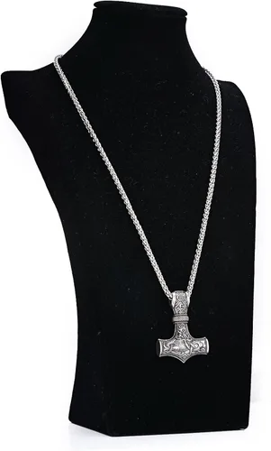 Miniatura 2 de LANGHONG Collar de martillo vikingo con cuerno de Dios joyería de talismán Mjolnir