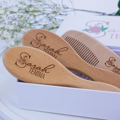 Miniatura 8 de Juego de cepillos de madera personalizados para bebé niña Juego de cepillo y peine de madera para bebé Regalo personalizado para bebés Regalo