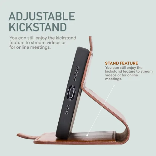 Miniatura 3 de Bayelon Funda para iPhone 13 Pro Max, funda de piel de grano completo, funda magnética con ranuras para tarjetas, función atril (bronceado rústico)