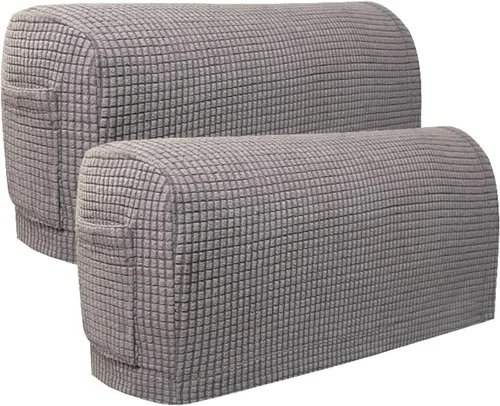 Miniatura 10 de Juego de 2 fundas elásticas para brazos de sofá con bolsillo, fundas extraíbles antideslizantes para reposabrazos para sillón reclinable y sillones