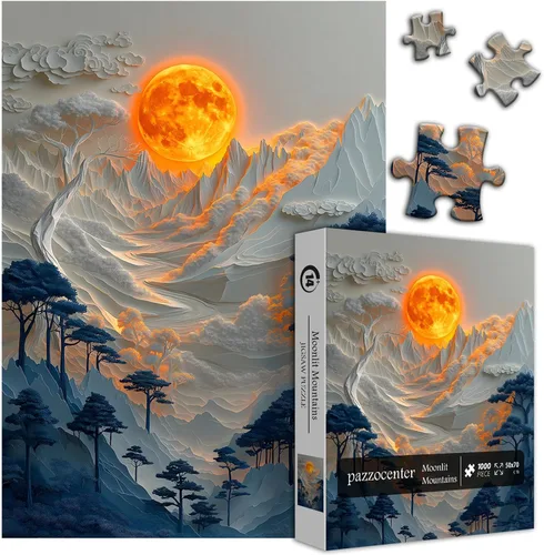 Rompecabezas de montaña para adultos de 1000 piezas, fantasía, luna roja, paisaje, naturaleza, paisaje, escénico, cañón de árbol, bosque, corte de
