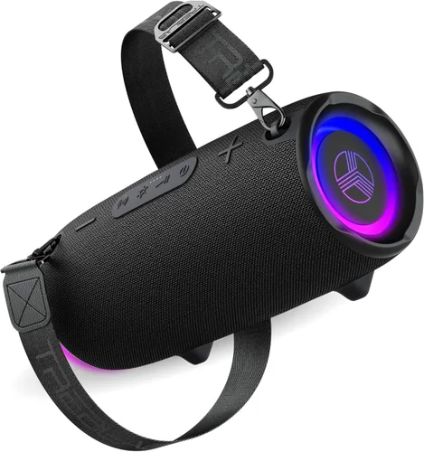 TREBLAB Altavoz inalámbrico ultra fuerte, sonido estéreo de 60 W con graves profundos, tiempo de reproducción de 20 horas, banco de energía, Negro