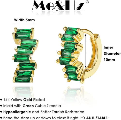 Miniatura 4 de Me&Hz Aretes de aro pequeños chapados en oro de 14 quilates, hipoalergénicos, con circonita cúbica, para mujer