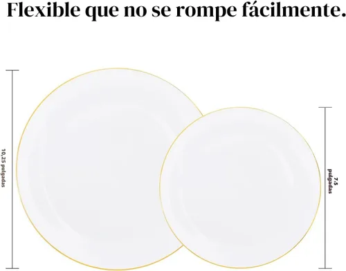 Miniatura 11 de KIRE 100 platos blancos y dorados, platos desechables de plástico, incluye 50 platos de 10.25 pulgadas y 50 platos de plástico de postre de 7.5