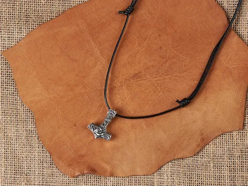 Miniatura 54 de Viking Thors Hammer Necklace Pendant - Vegvisir Aegishjalmur Helm of Awe Raven Huginn Muninn Pendant Necklace Amulet Talisman - Thor Necklace