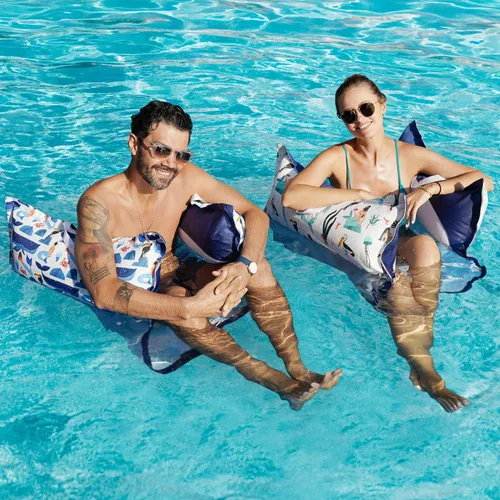 Miniatura 4 de FindUWill Paquete de 2 flotadores de tela para piscina, hamacas inflables de agua, tumbona grande XL para adultos Sirena T-verde y azul