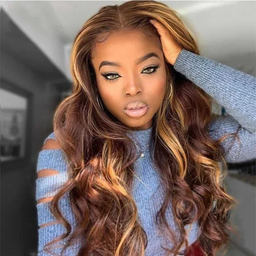 Peluca Rubia Miel Cabello Humano Body Wave 13x6 Encaje Frontal Pelucas de Cabello Humano Para Mujeres Negras 22 Pulgadas