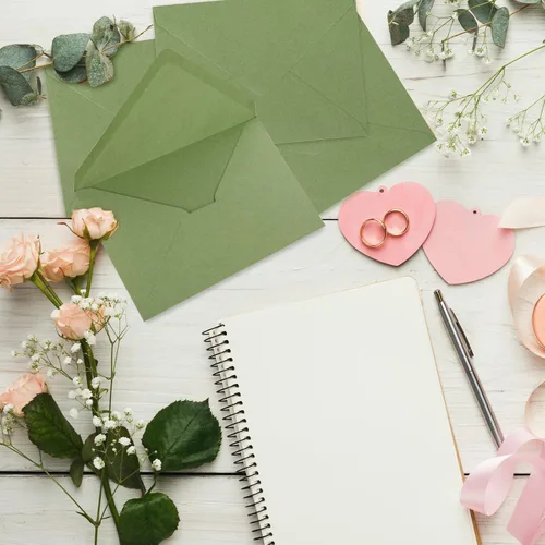 Miniatura 5 de Whaline Juego de 50 sobres de invitación A7, color verde salvia, sobres para tarjetas de felicitación, con solapa en V, fundas para tarjetas
