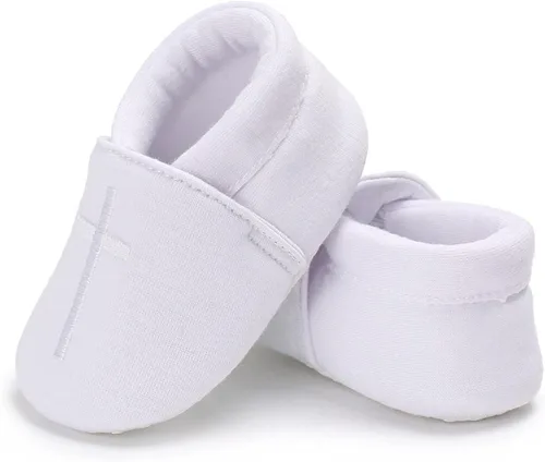 Miniatura 6 de KESICI Zapatos de bautismo para bebés niños y niñas, zapatos de bautizo blancos para recién nacidos con cruz bordada para bebés niños y niñas