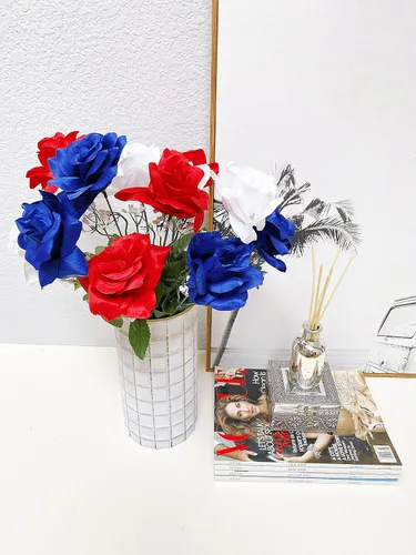Miniatura 5 de Admired by Nature Arreglo de flores artificiales de primavera de 12 tallos para decoración del hogar, bodas y cementerios para tumbas, flores de 6.