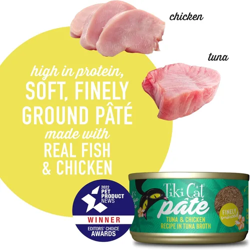 Miniatura 5 de Tiki Cat Luau Pâté, receta de atún y pollo Ahi en salsa de pollo y sabor a salmón, nutrición equilibrada sin granos, comida enlatada húmeda