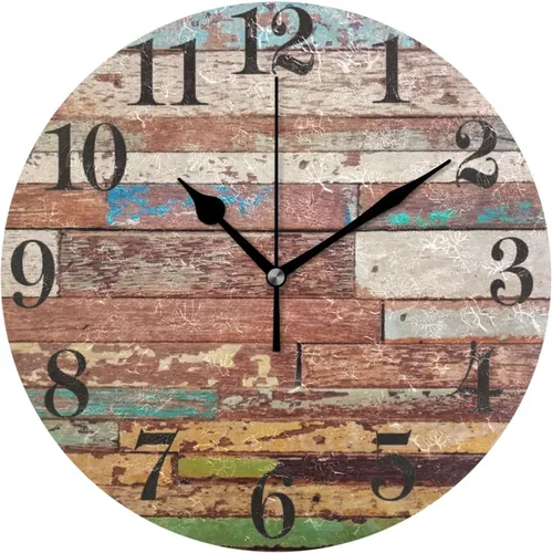 Reloj de pared redondo de 10 pulgadas de madera antiguo retro vintage de madera para decoración del hogar sin tictac numeral reloj para oficina en