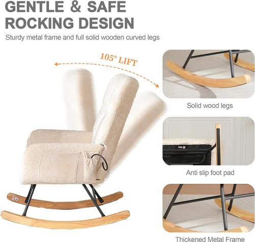 Miniatura 5 de Sillas Mecedoras - Mecedora para habitación del bebé con bolsa de aire, silla mecedora de lectura para interiores, acogedoras sillas mecedoras