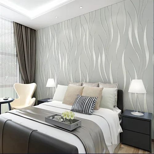 Miniatura 3 de QIHANG 3D estereoscópico simple rayado hoja de hierba gruesa flocado papel pintado color gris plata 1.7 ft* 32.8 ft = 5.3 SQM Plateado/ gris