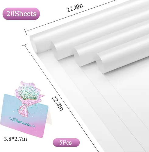 Miniatura 2 de REAXYZNN 20 hojas de papel de regalo de flores, papel de regalo floral impermeable con tarjetas para manualidades de bricolaje, suministros de Blanco