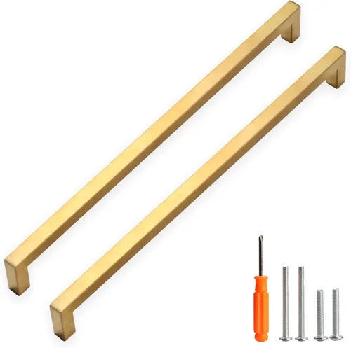 Miniatura 10 de Tiradores para gabinete dorados, manijas cuadradas para cajones, paquete de 2, manijas de acero inoxidable para cocina de 13-4/5 pulgadas, herrajes