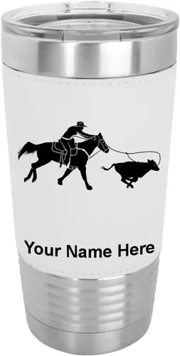 Miniatura 22 de LaserGram Vaso aislado al vacío de 20 onzas, con grabado personalizado incluido (cuero sintético, estilo béisbol)