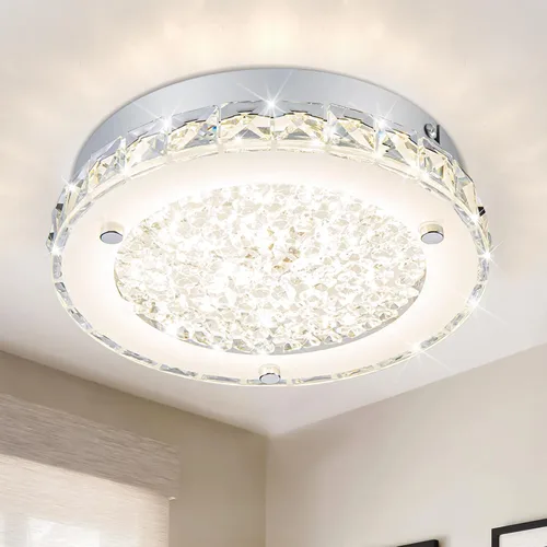 Miniatura 12 de Lámpara de techo de cristal de montaje al ras, lámpara de techo LED moderna de 8.3 pulgadas, lámparas de araña de cristal regulables