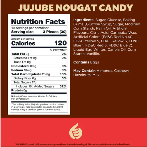 Miniatura 2 de Caramelos de Nuez de Jujube Paquete de 11 onzas, 30 unidades Delicia clásica con trozos de gelatina de frutas Envueltos individualmente