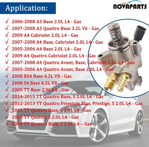 Miniatura 2 de NOVAPARTS Bomba de combustible de alta presión para Audi A4 Quattro 2005-2009 A3 2006-2008 TT Quattro 2008-2015 VW Jetta 2006-2008 Passat 2006-2008