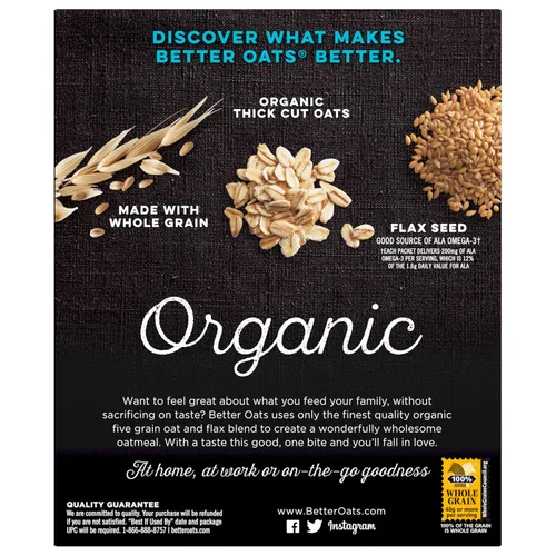 Miniatura 5 de Better Oats Bare Organic - Paquetes de cereales calientes multigrano, avena instantánea, textura gruesa y abundante, orgánico USDA, caja de 8 bolsas