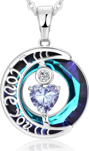 Miniatura 38 de Collares de cristal para mujer, regalos para aniversario de esposa, regalos de cumpleaños para mujeres, collar de zafiro azul con la frase "I Love