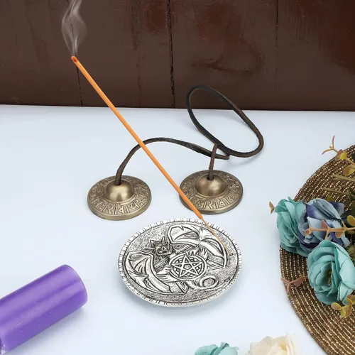 Miniatura 7 de Ajuny Soporte de incienso para quemador de varillas con colector de cenizas, 3 agujeros, de aluminio, redondo, para yoga, meditación, accesorios