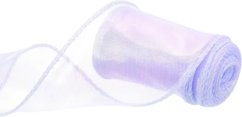 Miniatura 77 de MECCANIXITY - Cinta de organza con cable de 1 1/2" de ancho, brillante, transparente, con brillo irisado en tonos pastel, cinta de gasa para Beige