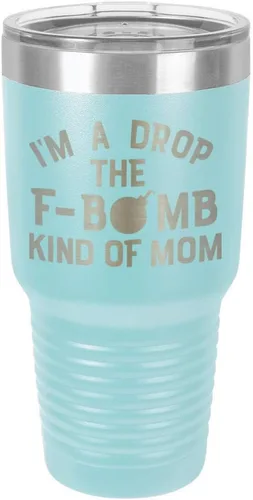 Miniatura 23 de I'M A DROP THE F BOMB KIND OF MOM Vaso negro de 30 onzas con popote y tapa superior deslizante Taza de viaje de acero inoxidable Comparar