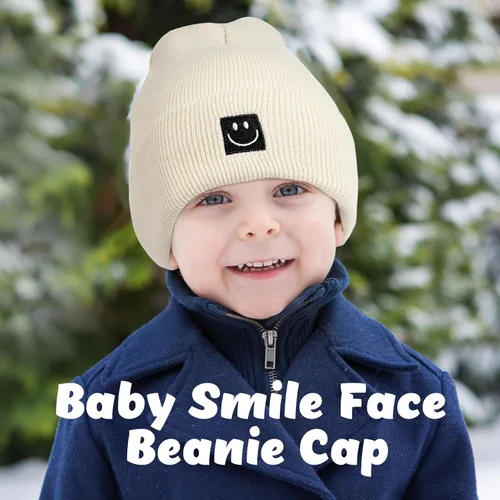 Miniatura 2 de Mepase Gorro de punto con cara sonriente para bebé, 3 unidades, para niños pequeños, gorro de invierno suave bordado con cara sonriente