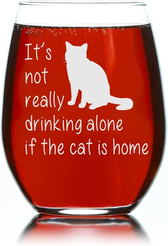 Miniatura 4 de C M The Cat is Home - Divertida copa de vino sin tallo, regalo temático de gato para mujeres y hombres, 17 onzas (estilo C1)