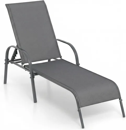 Miniatura 16 de Tangkula Sillón para exteriores, tumbona de patio con respaldo ajustable, sillón reclinable para piscina exterior con marco de acero resistente