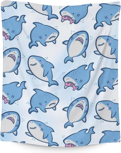 Miniatura 7 de Manta de tiburón personalizada con nombre, 30 x 40 pulgadas, lindas mantas de tiburón para niños y niñas, manta de felpa suave y mullida azul claro