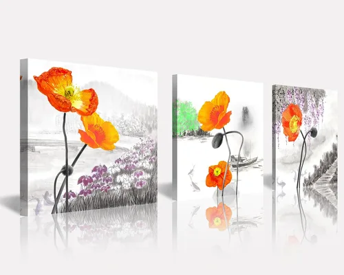Miniatura 50 de Arte de Pared de Acuarela de Estilo Asiático Tradicional Chino Pájaro en Rama de Flor de Cerezo Roja Decoración Paisaje Floral Oriental Pintura
