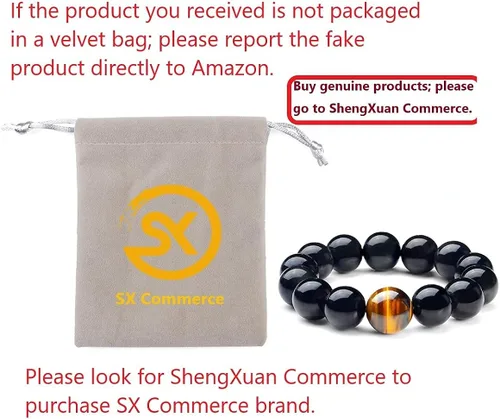 Miniatura 2 de SX Commerce Pulsera de obsidiana natural negra de piedra natural de 0.394in o 0.472in con un ojo de tigre único, buen regalo para hombres y mujeres