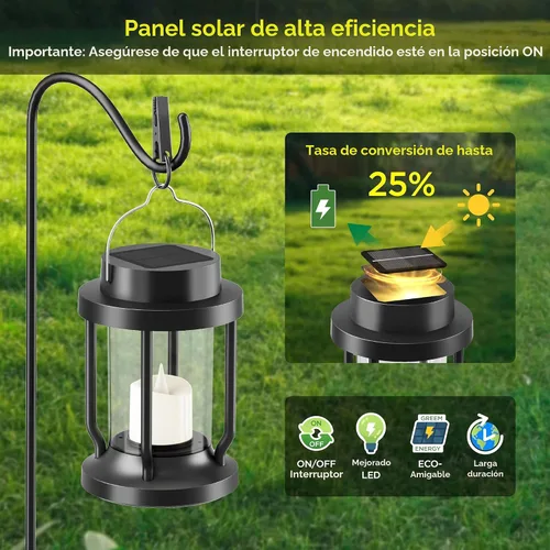 Miniatura 4 de Farol solar para uso en interiores y exteriores, luces solares colgantes con vela parpadeante realista sin llama, resistente a la intemperie