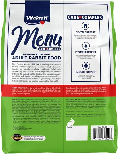 Miniatura 2 de Vitakraft Menu Premium Comida para Conejos - Mezcla de pellets de alfalfa - Fortificado con vitaminas y minerales, zanahorias, verduras, granos