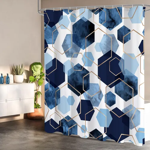 Miniatura 2 de Litabel Juego de cortinas de ducha impermeables, decoración geométrica moderna, de tela abstracta, para baño, 72 x 72 pulgadas Azul