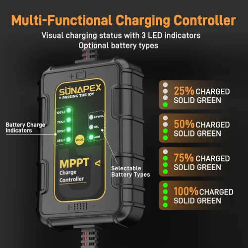 Miniatura 5 de SUNAPEX Cargador Solar de Goteo de 12V 30 Vatios Mantenedor con Controlador MPPT - Cargador de Batería Portátil Impermeable Alimentado por Energía