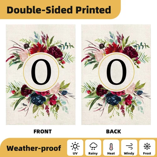 Miniatura 4 de Banderas de jardín con monograma de letra O, bandera de jardín de verano de 12 x 18 pulgadas, banderas florales de doble cara para patio, bandera