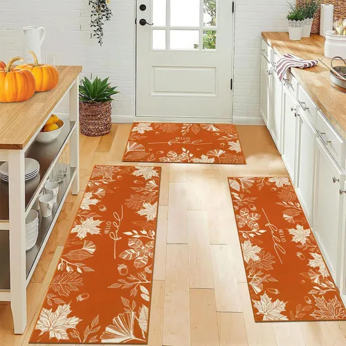 Miniatura 13 de Juego de 3 tapetes de cocina de Feliz Navidad, alfombras antideslizantes de cocina para invierno y fiestas navideñas Xmas, alfombra cómoda
