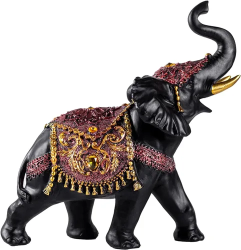 Estatuas de elefante para decoración del hogar, escultura moderna para el hogar, color negro y dorado, regalo de buena suerte, 9 pulgadas