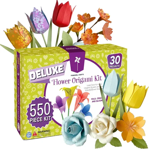 Miniatura 9 de Kit de origami de flores de Pinwheel Crafts para niños de 8 a 12 años Kit de papel de origami de 150 piezas con papeles de doble cara multicolor