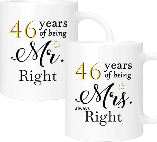 Juego de 2 tazas de café para el 46 aniversario, regalos de boda para parejas, padres, abuelos, hombres, mujeres, marido, esposa, él, ella, caja de